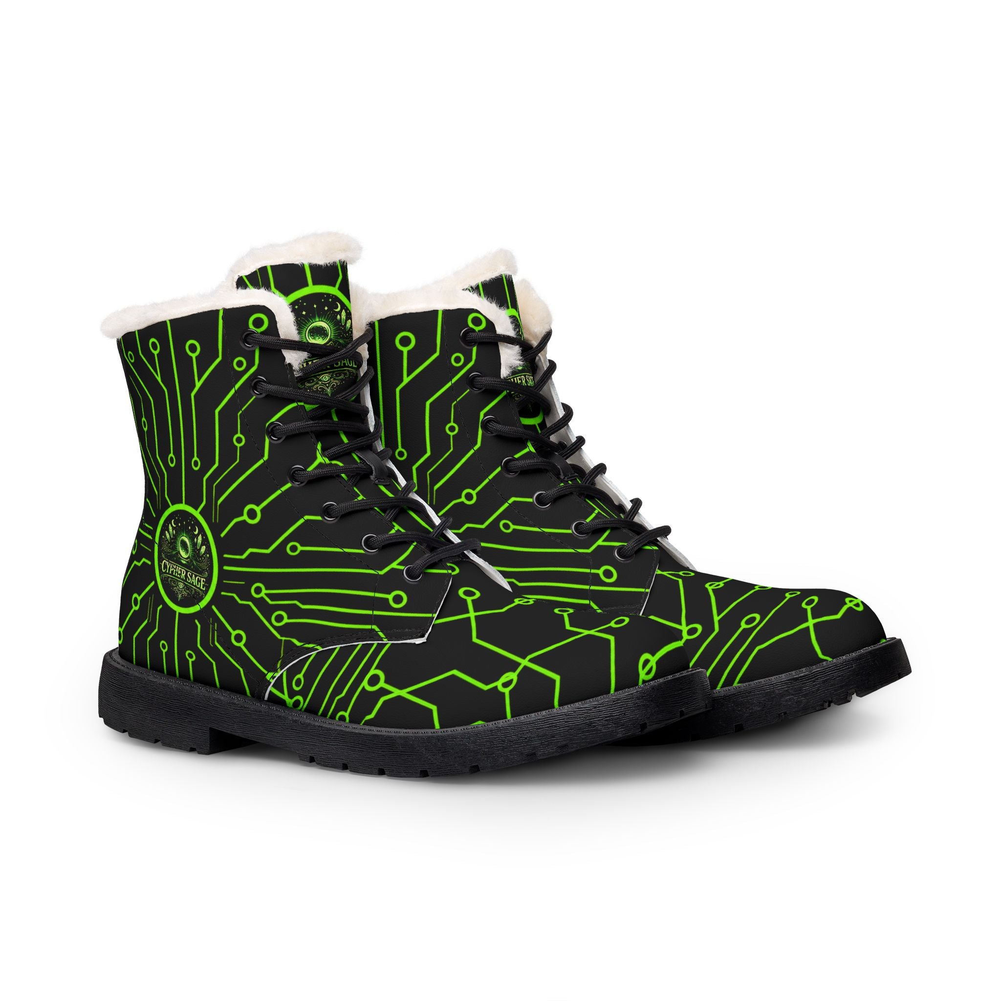 Cypher Sage - Circuitboard — Fur-Lined Leather Boots