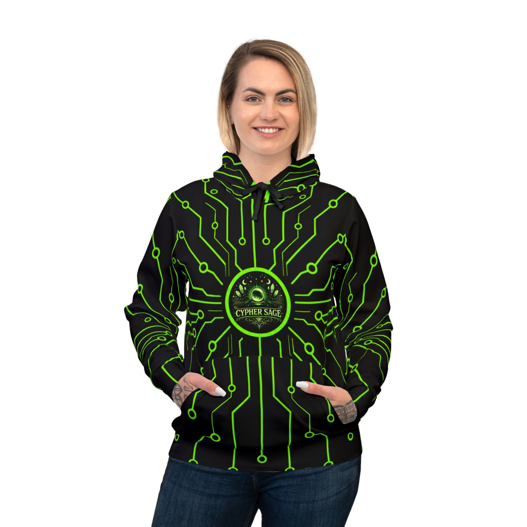 Cypher Sage - Circuitboard — All-Over Print Athletic Hoodie