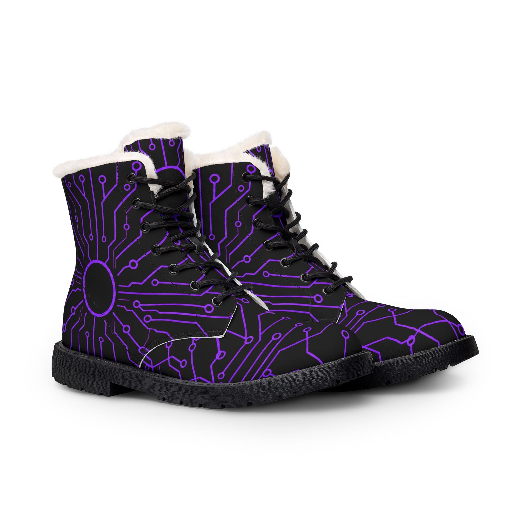 Cypher Sage - Circuitboard — Fur-Lined Leather Boots (Limited Edition DOOF Purple)