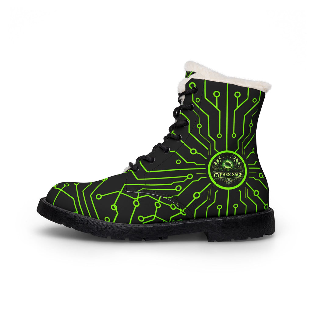 Cypher Sage - Circuitboard — Fur-Lined Leather Boots
