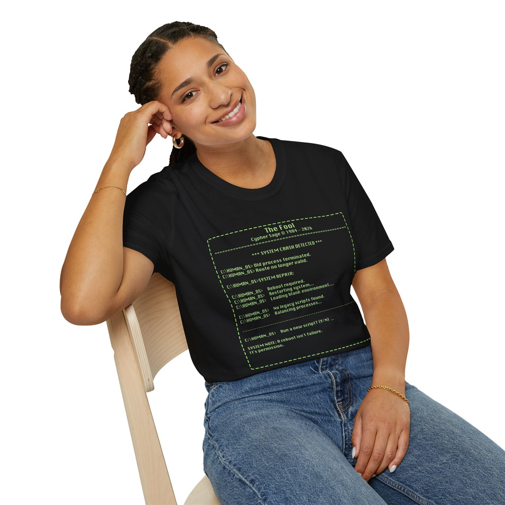 The Fool DOS T-Shirt — Retro Tarot Card Graphic Tee