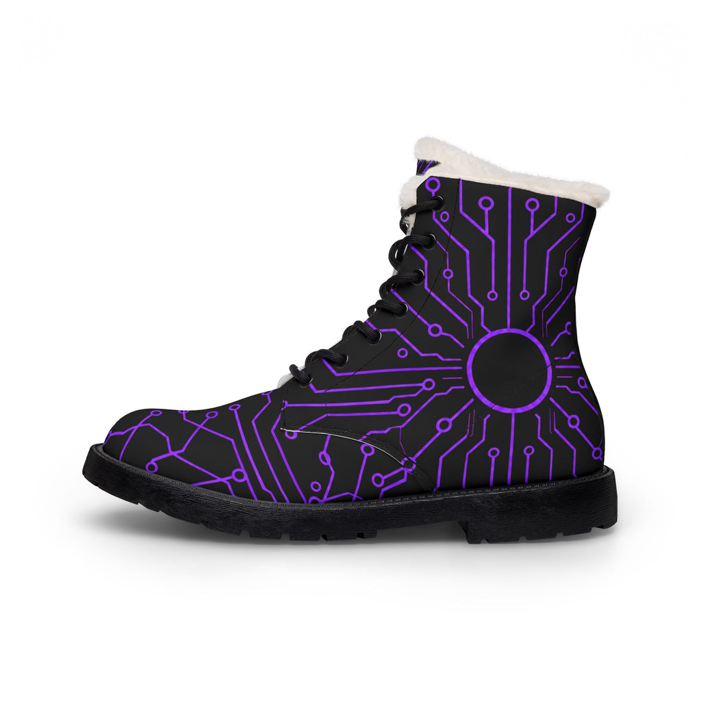 Cypher Sage - Circuitboard — Fur-Lined Leather Boots (Limited Edition DOOF Purple)