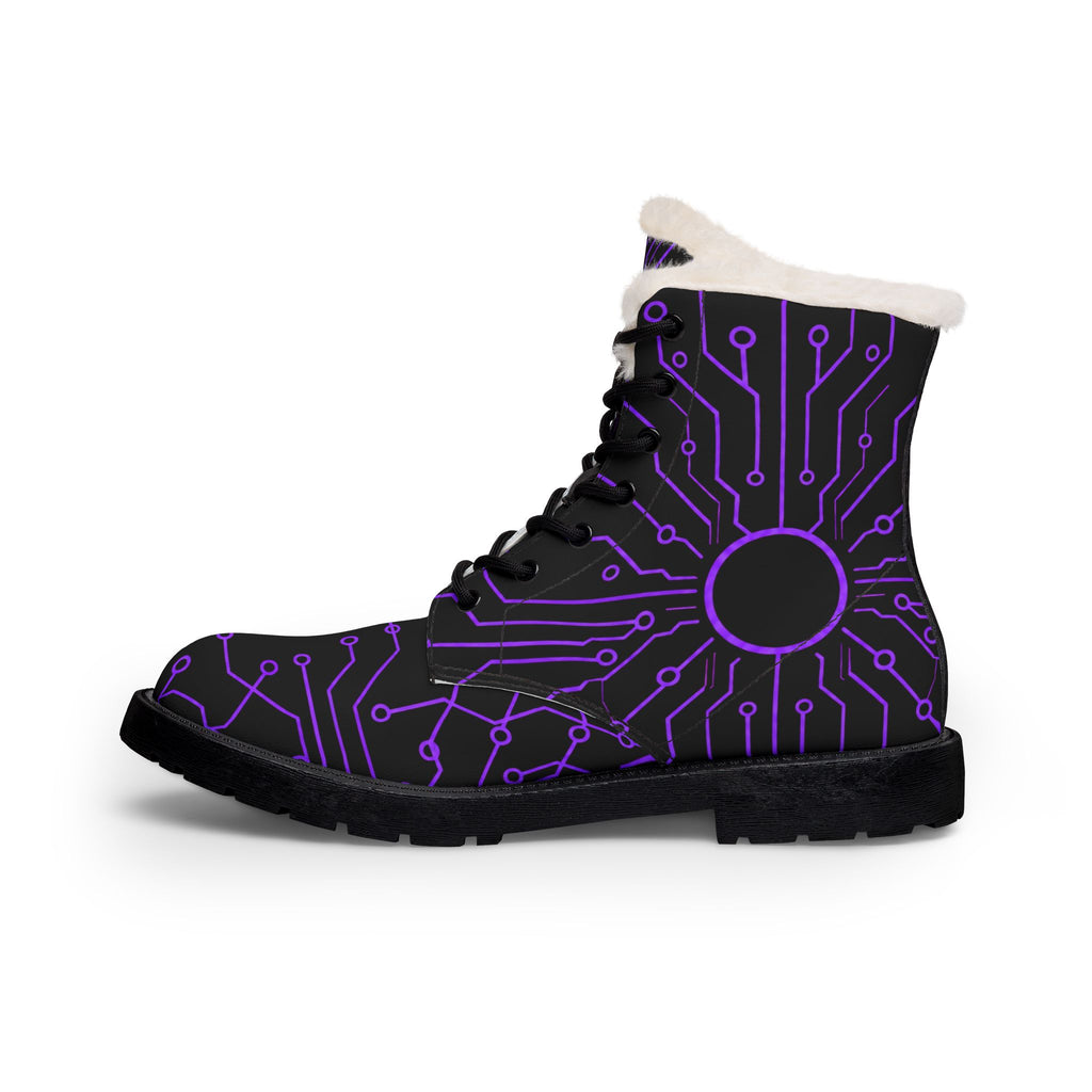 Cypher Sage - Circuitboard — Fur-Lined Leather Boots (Limited Edition DOOF Purple)